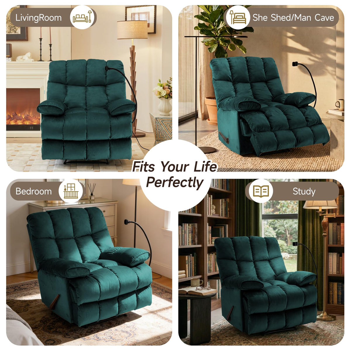 Oversized Teal Manual Recliner