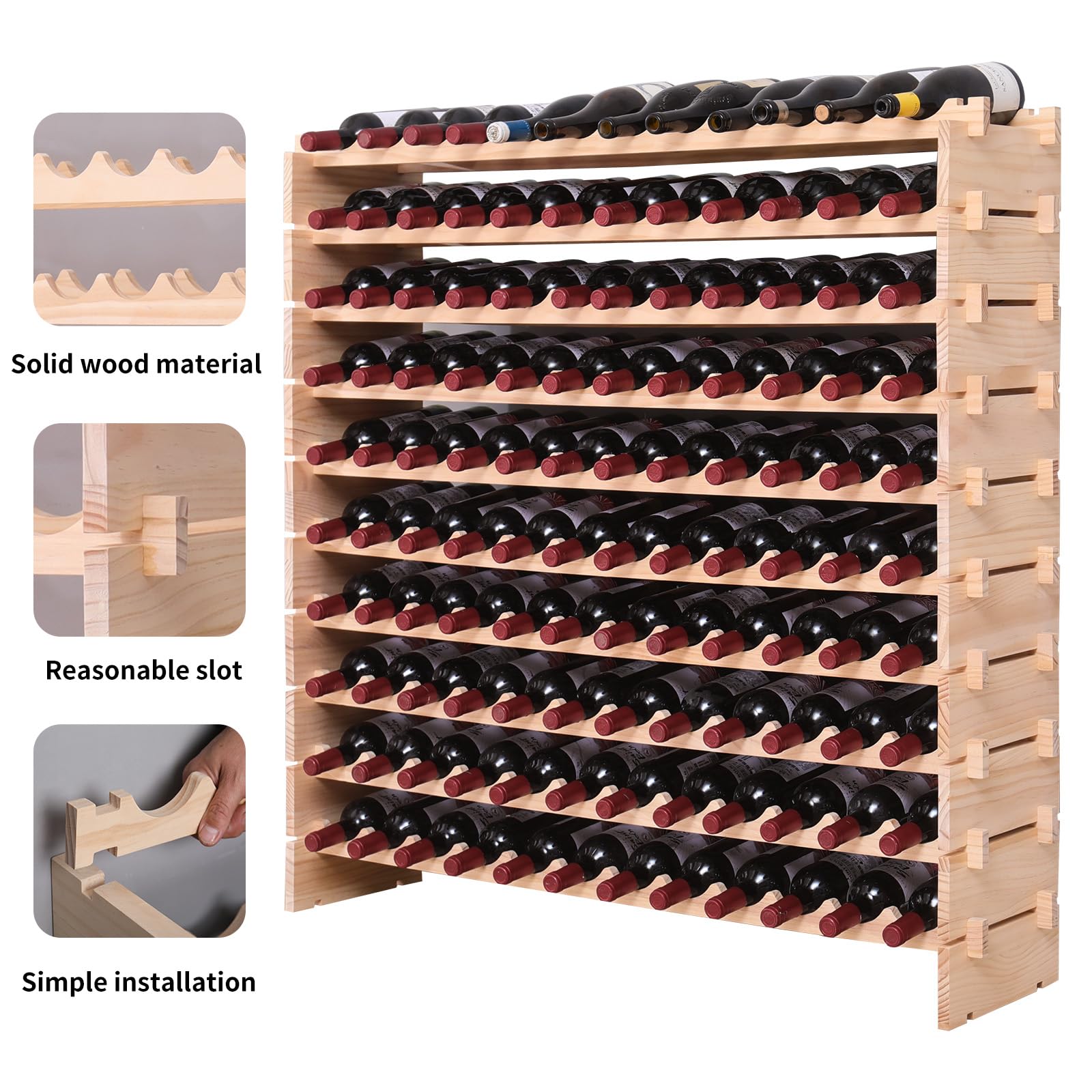 120-Bottle Stackable Pine Wood Wine Rack