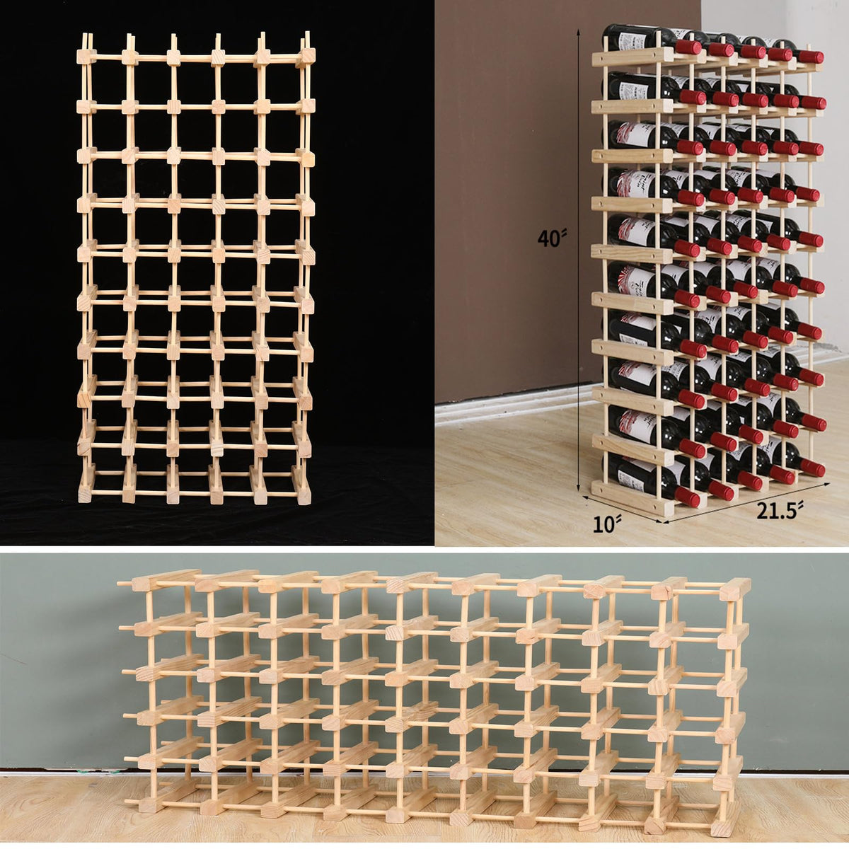 guilai Wooden Stackable Storage Modular Small countertop Wine Rack Cabinet,Freestanding for Floor Wood Wine Bottle Shelf (50bottle)