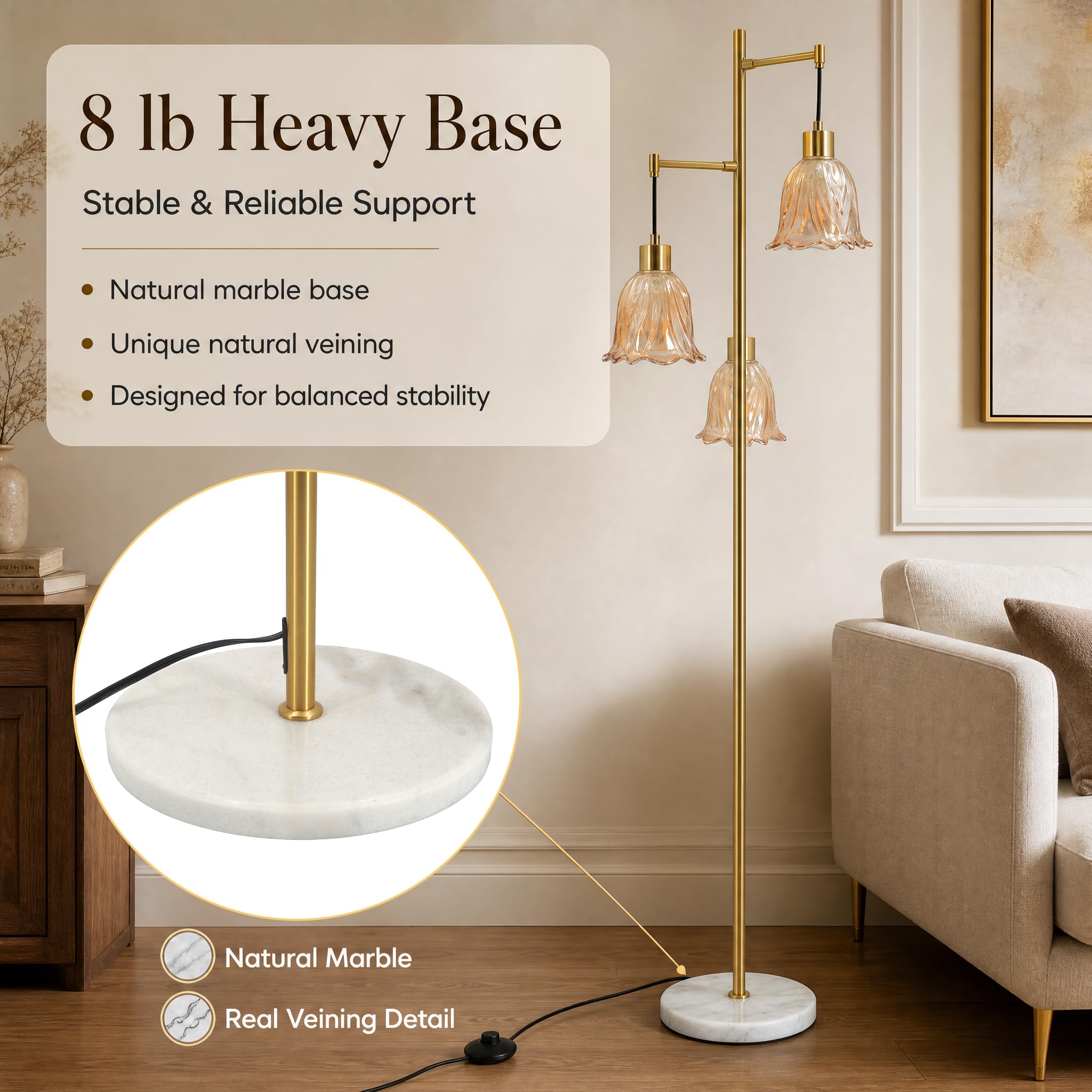 3-Light Glass Flower Floor Lamp