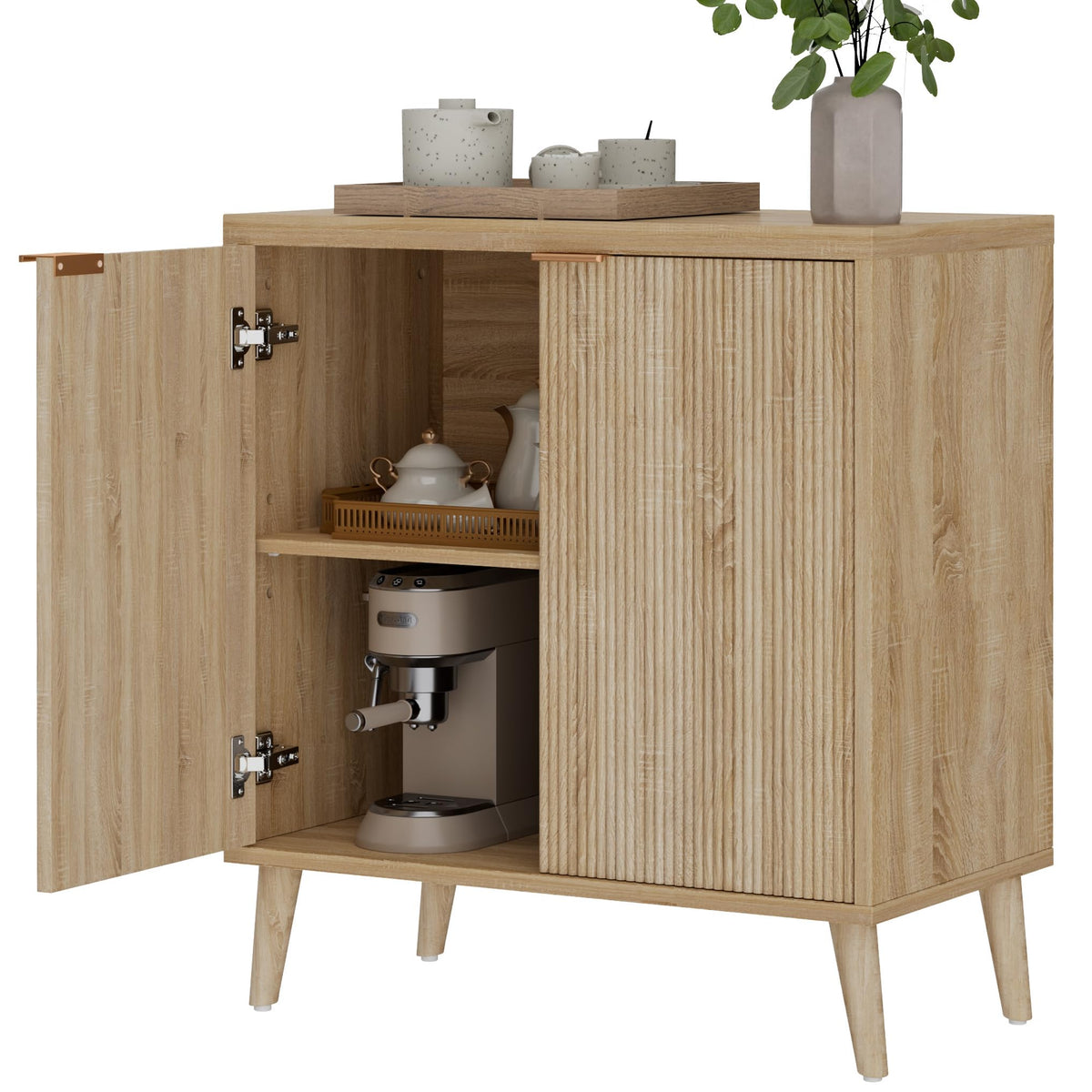 Homleke Fluted Buffet Cabinet with Storage, Modern Sideboard Cabinet