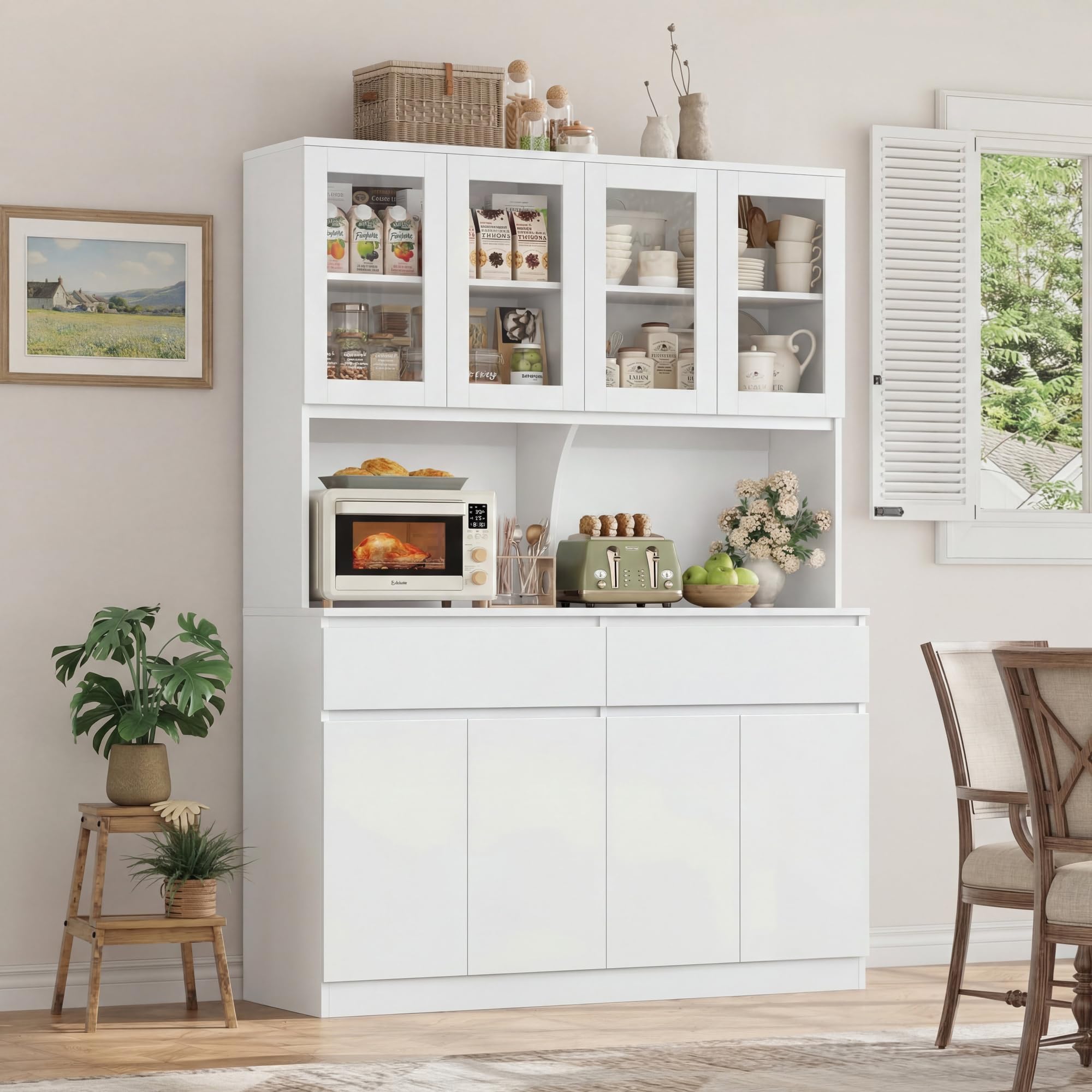 Kitchen Pantry Storage Cabinet with Glass Doors