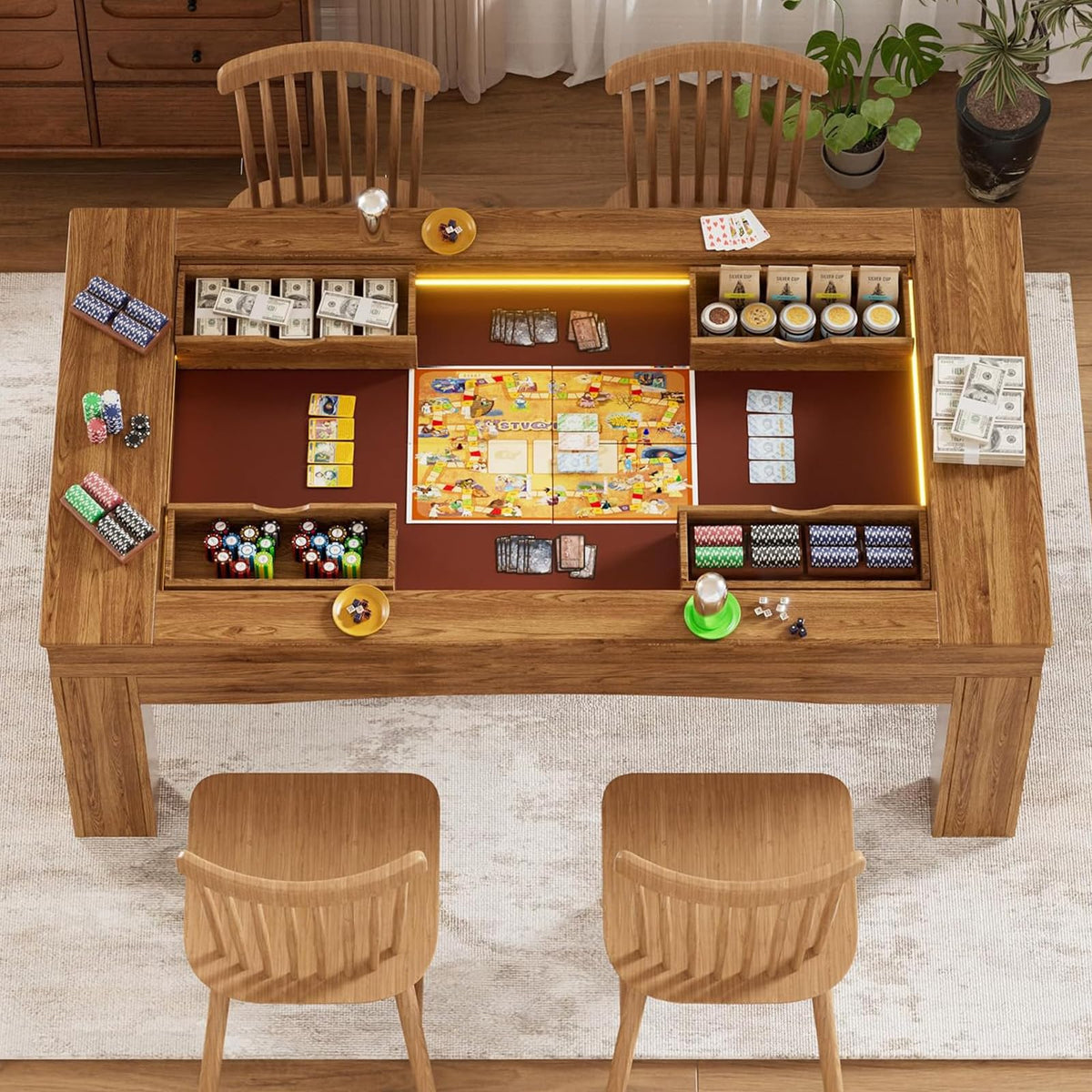 TORESOE Board Game Table with LED, Removable Top, Gaming Dining & RPG Table