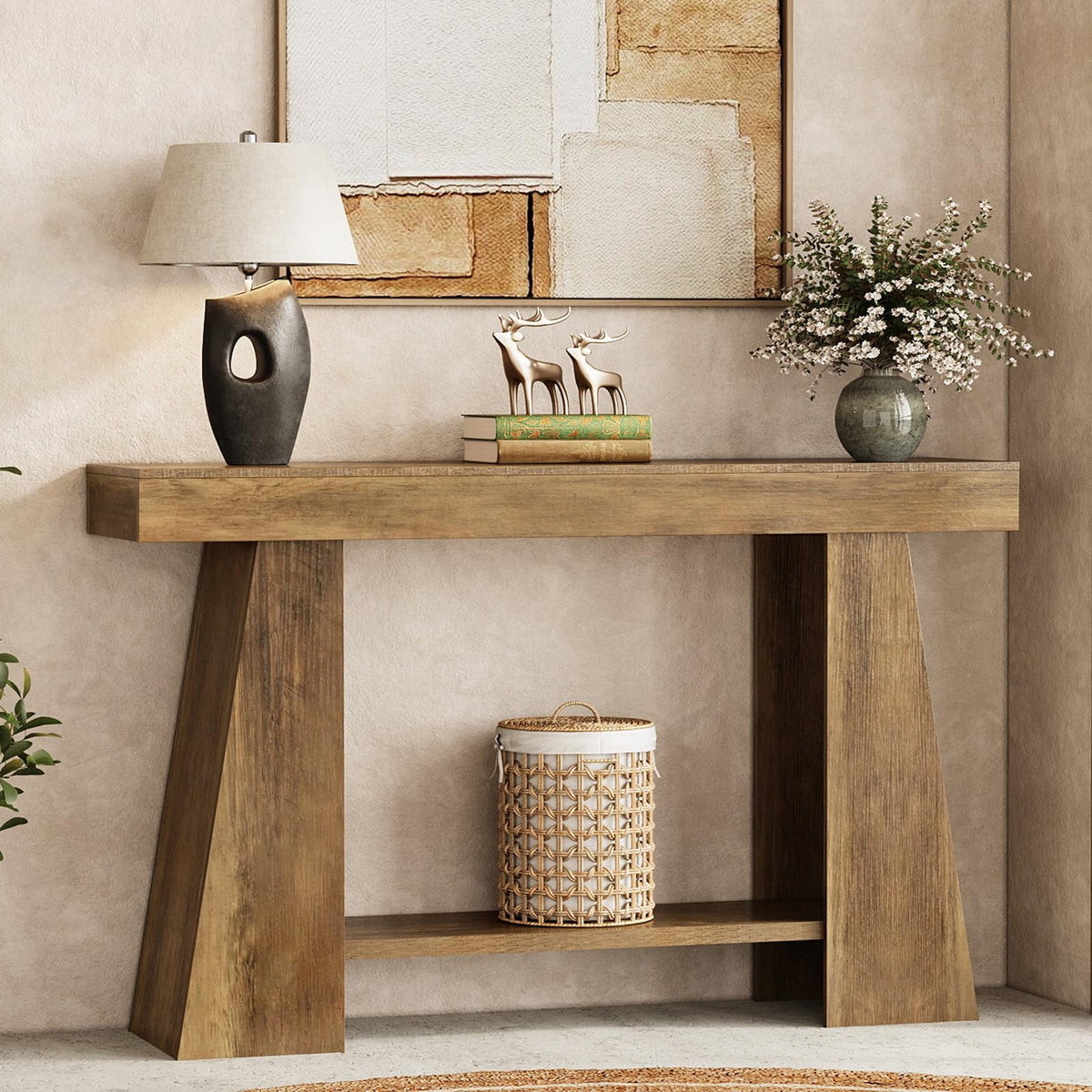 47.24" Farmhouse Entryway Console Table, Narrow Sofa Table Behind Couch, Wooden Rectangular Small Entry Table with Storage Shelves for Narrow Entrance, Stairwell, Hallway, Living Room, Small Foyer
