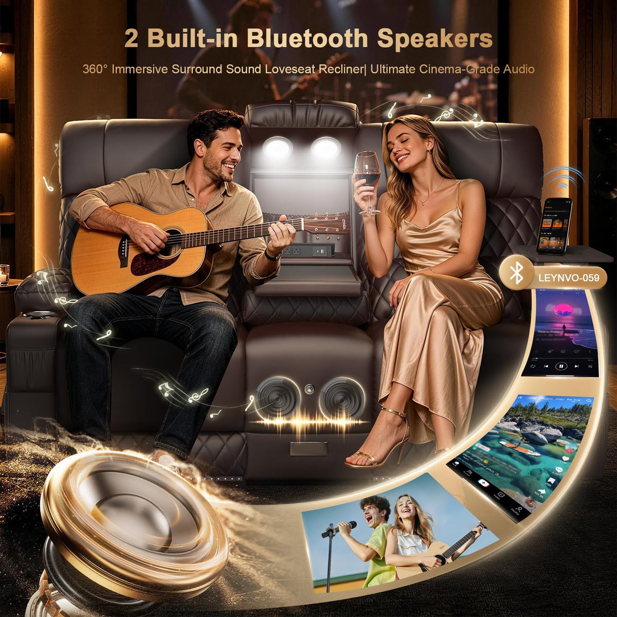 Power Loveseat Recliner Sofa, Home Theater Seating with Massage & Heat