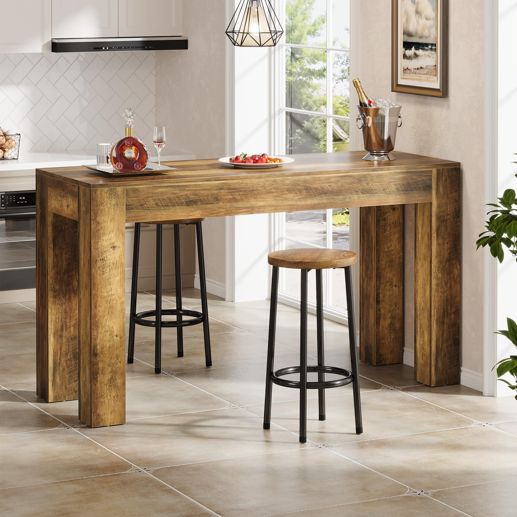 Tribesigns 63" Long Bar Table, Wooden Counter Height Table with 4 Legs, Rectangular Pub Table for Kitchen, Home Bar & Living Room, Rustic Brown (Rustic Brown)