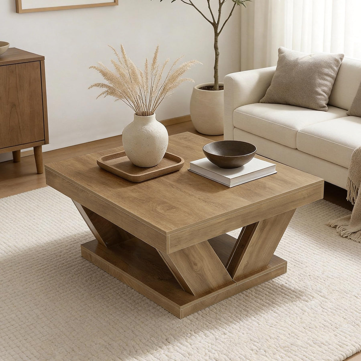 Rustic Square Coffee Table with Storage