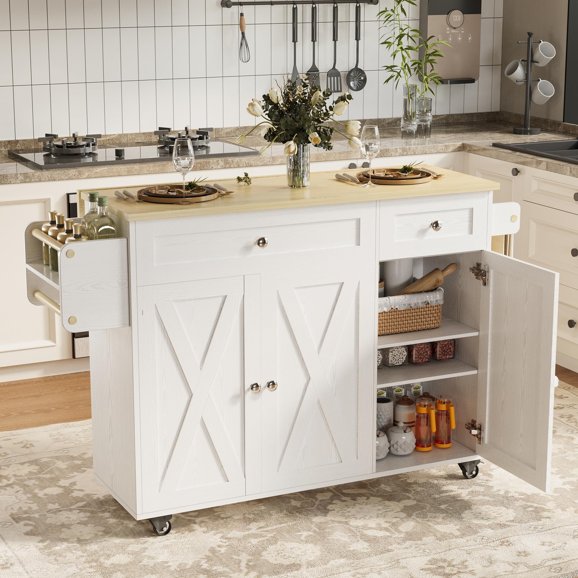 Rolling Kitchen Island Cart with Drop Leaf