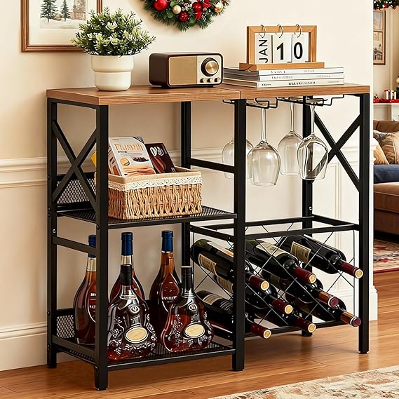 Freestanding Wine Bar Cabinet with Glass Holder