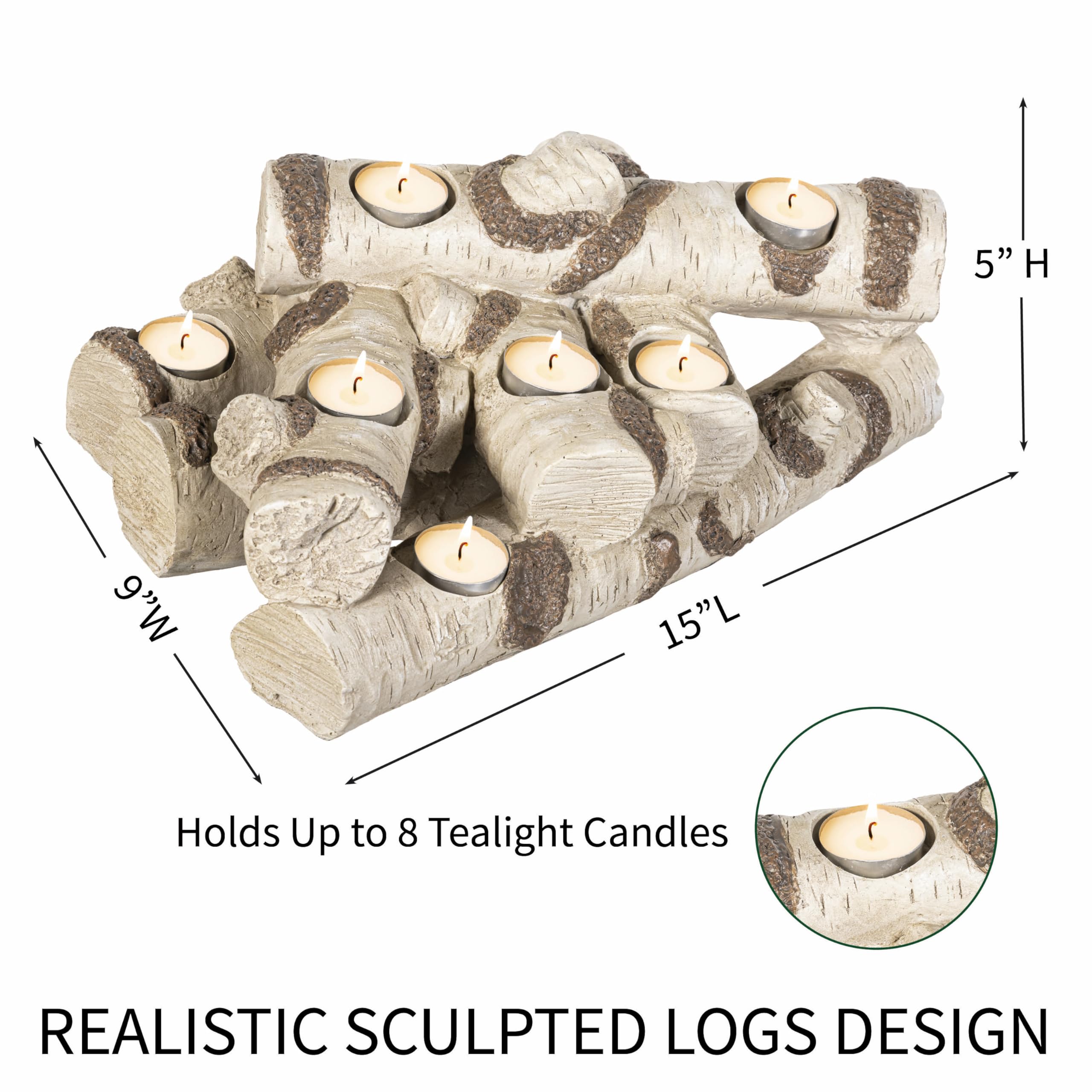 Faux Wood Log Candle Holder for Fireplace Decor