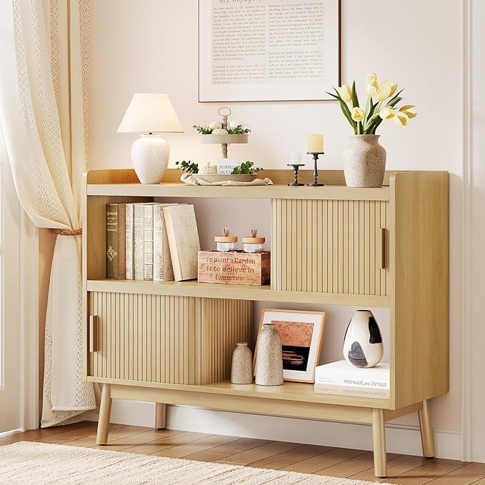 44" Sideboard Buffet Cabinet with Outlet & Sliding Doors