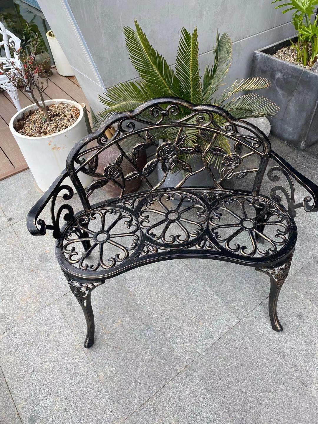 Patio Balcony Bench Double Seat, Anti-Rust Cast Aluminum Patio Garden Bench for Park Yard Outdoor Furniture Copper.1