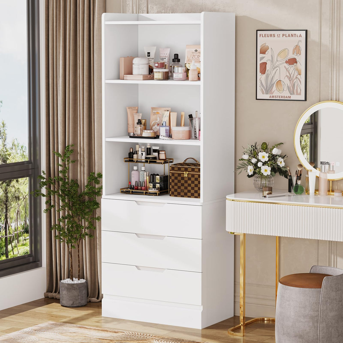 Tall Bookcase with Drawers