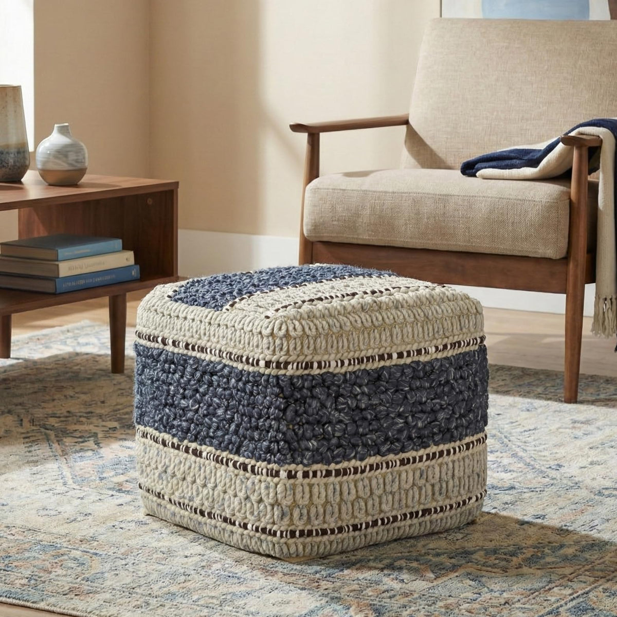 Square Wool Cotton Pouf