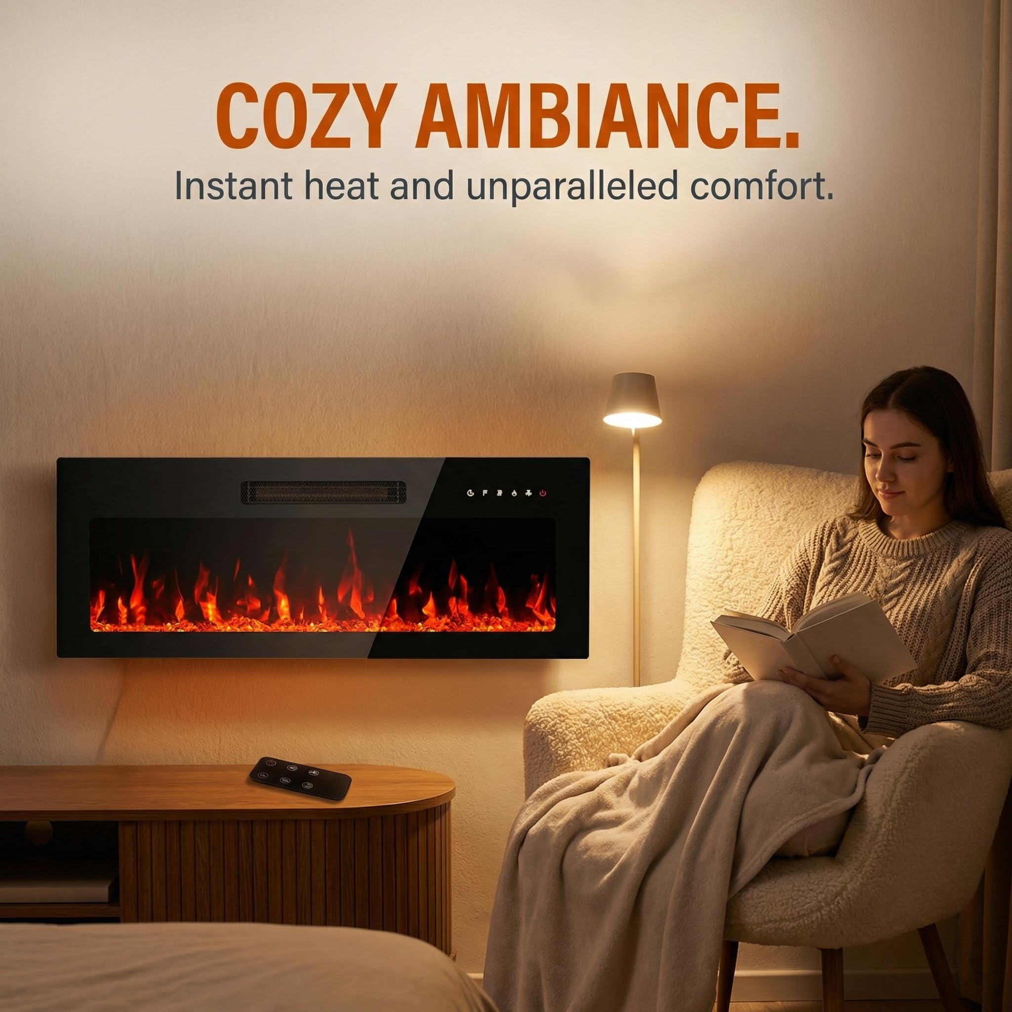 Wall-Mounted Electric Fireplace with Remote