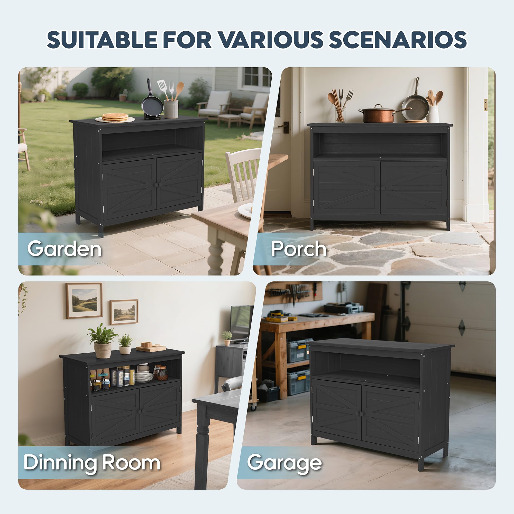 Congfutt HIPS All-Weather Outdoor Storage Cabinet,Outdoor Sideboard with Magnetic Doors,3-Shelves Patio Storage Cabinet, Used for Garden,Buffet Cabinet,TV Stand, Bar Table,Balcony