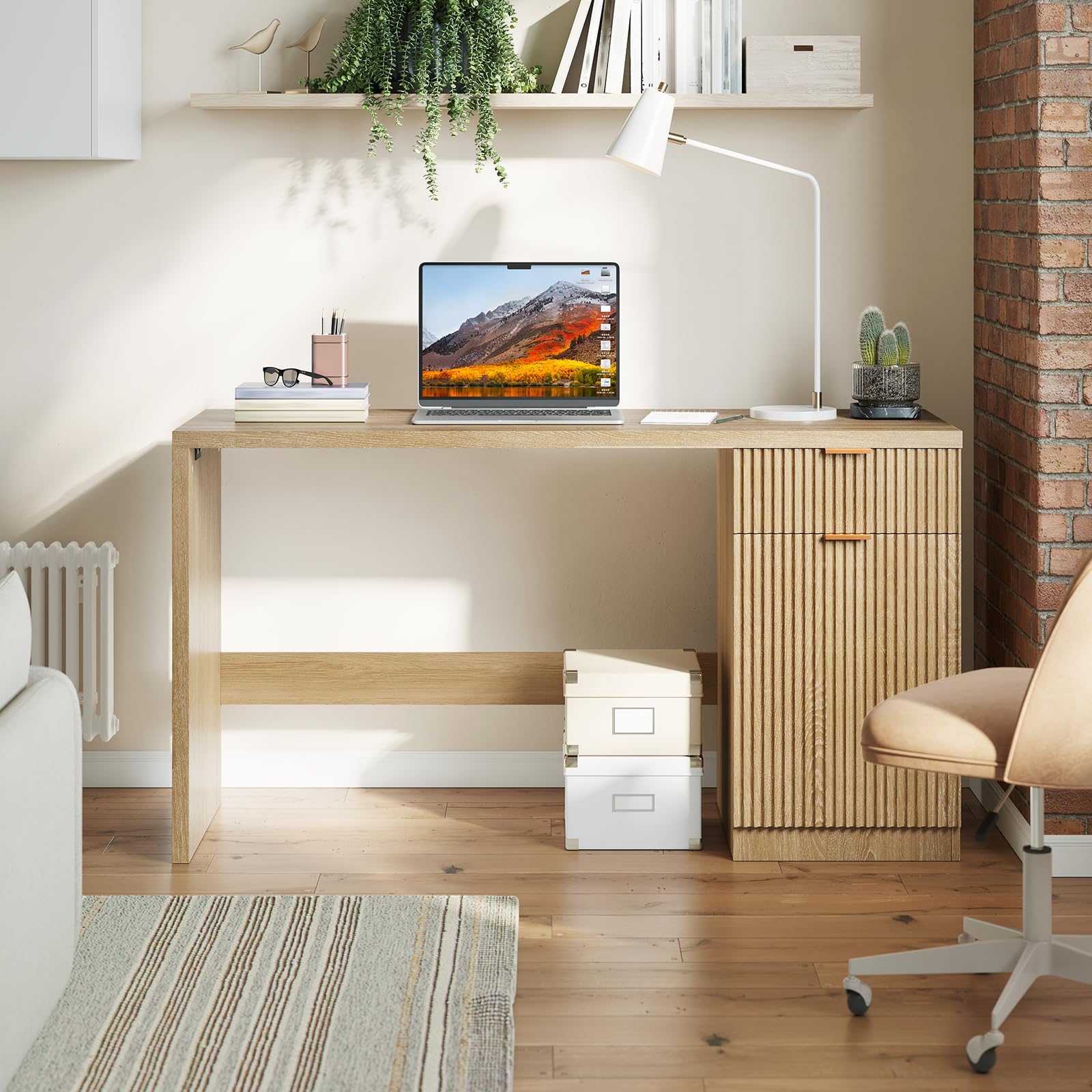 60" Fluted Executive Desk with Storage Cabinet