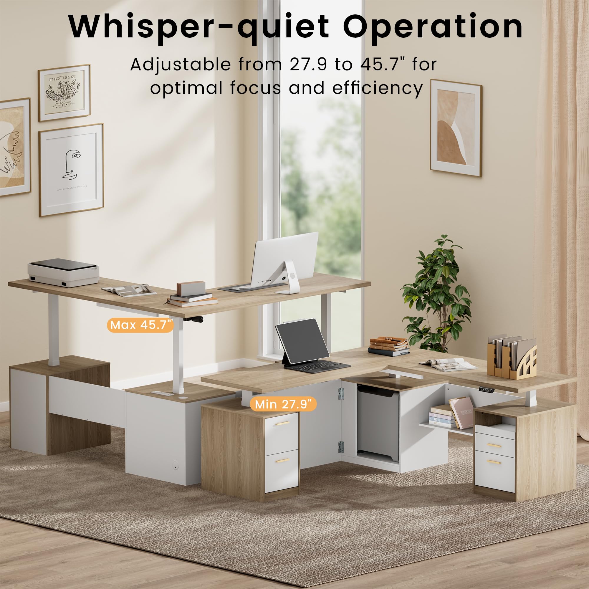 L-Shaped Electric Standing Desk with Drawers & Privacy Panel
