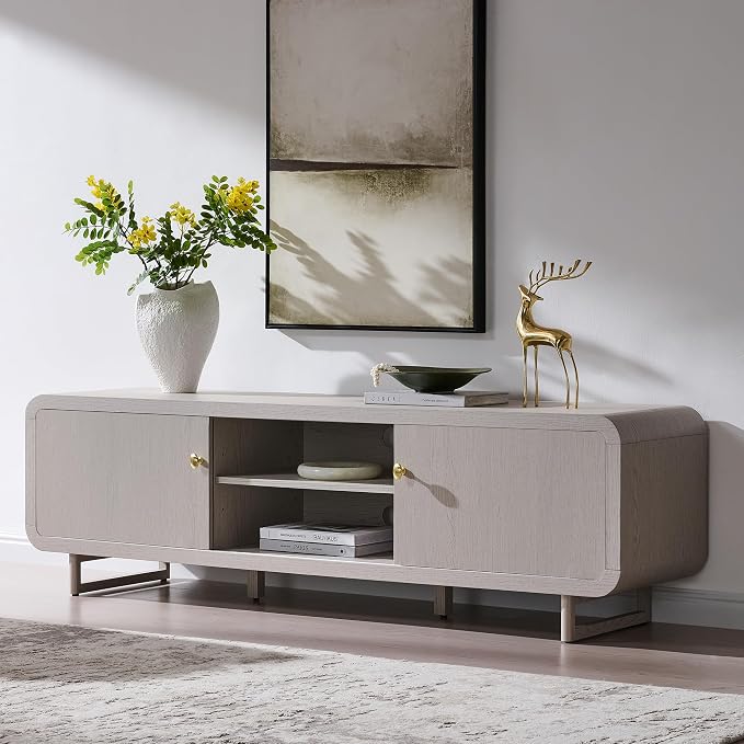 Curved TV Stand with Sliding Doors