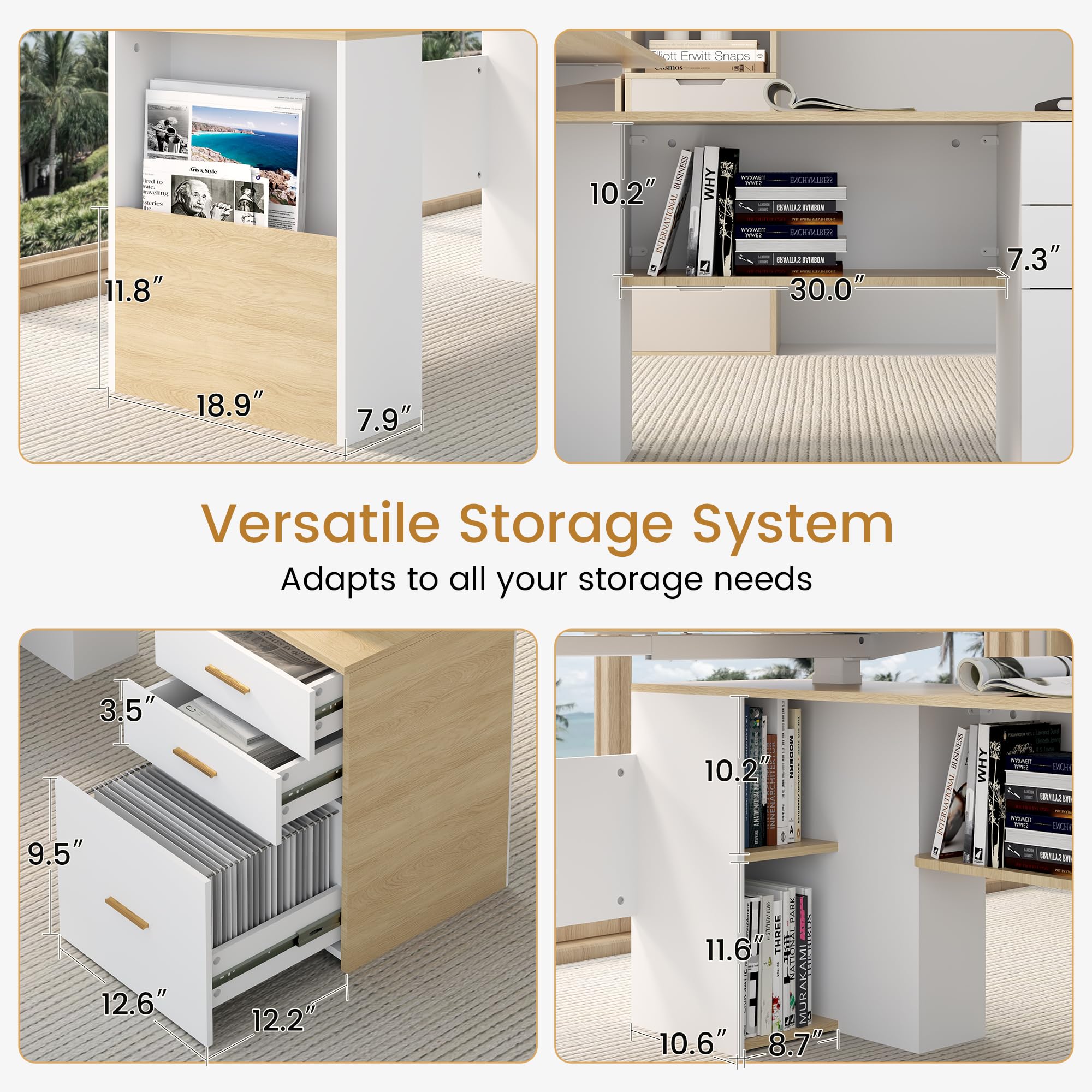 L-Shaped Electric Standing Desk with Storage & Privacy Panel