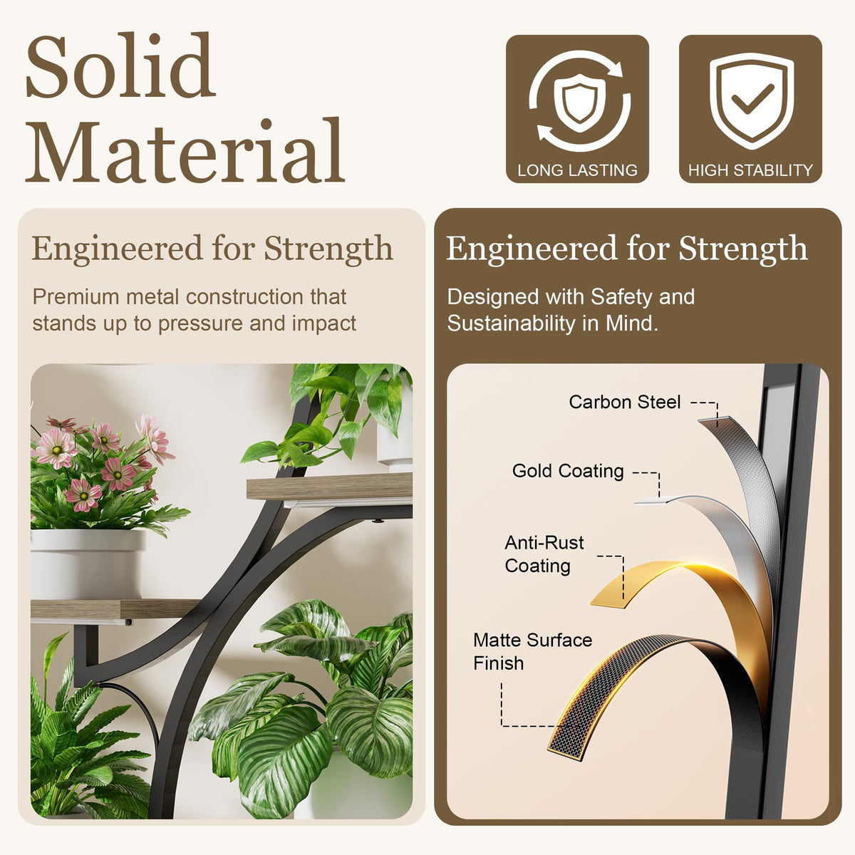 Plant Stand Indoor with Grow Light - 2 Pack Tall Large Lighted Plant Shelf