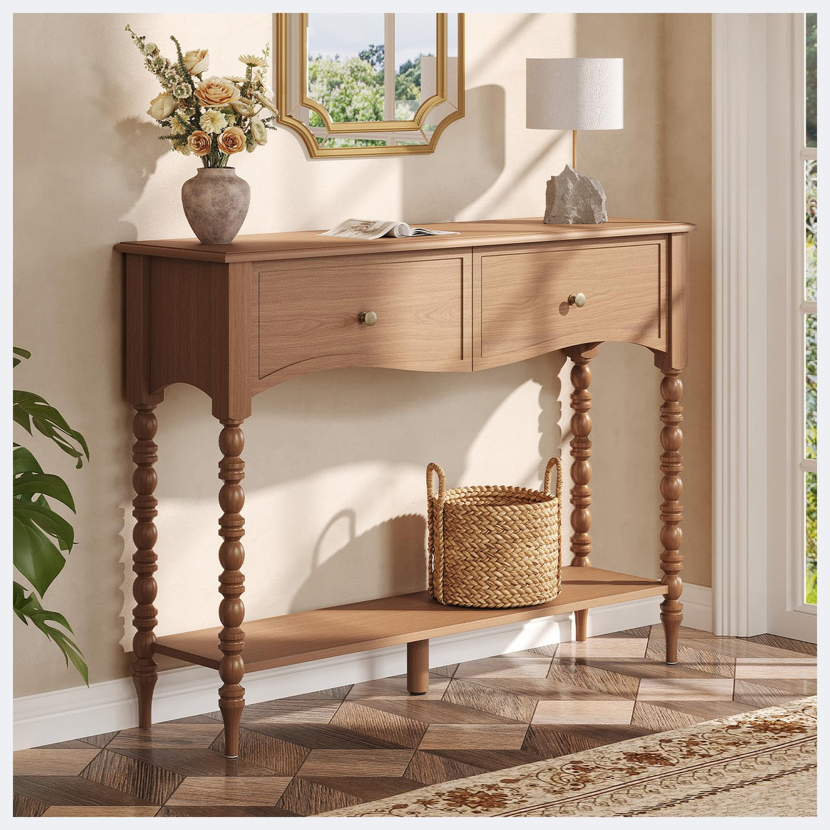 JOINICE Console Table with Scalloped Drawers for Entry Way, Living Room