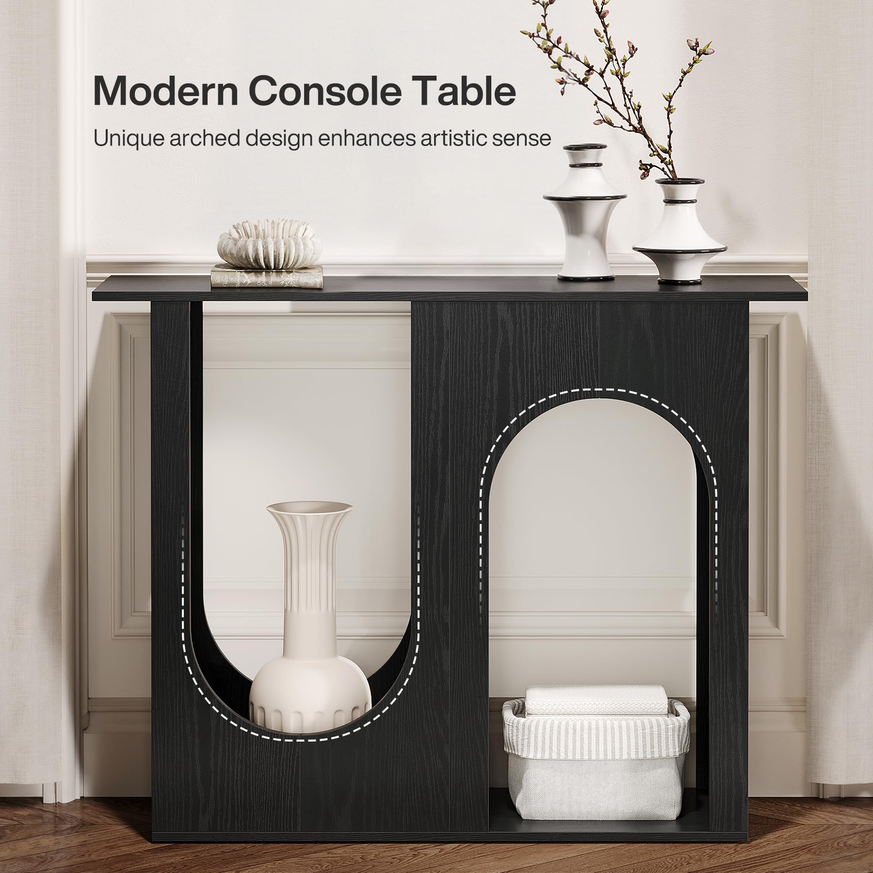 Tribesigns Black Entryway Table, 39.4'' Narrow Console Table with Arched Design, Modern Foyer Table for Entryway, Hallway, Easy Assembly