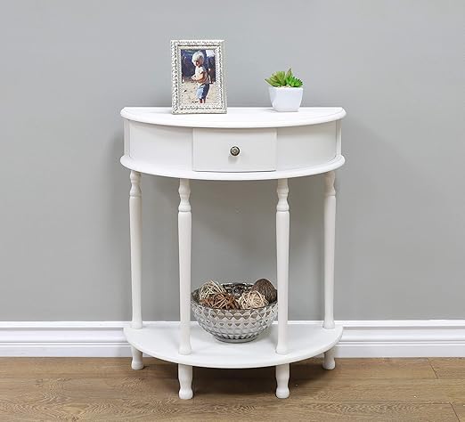 Crescent End Table with Drawer & Lower Shelf