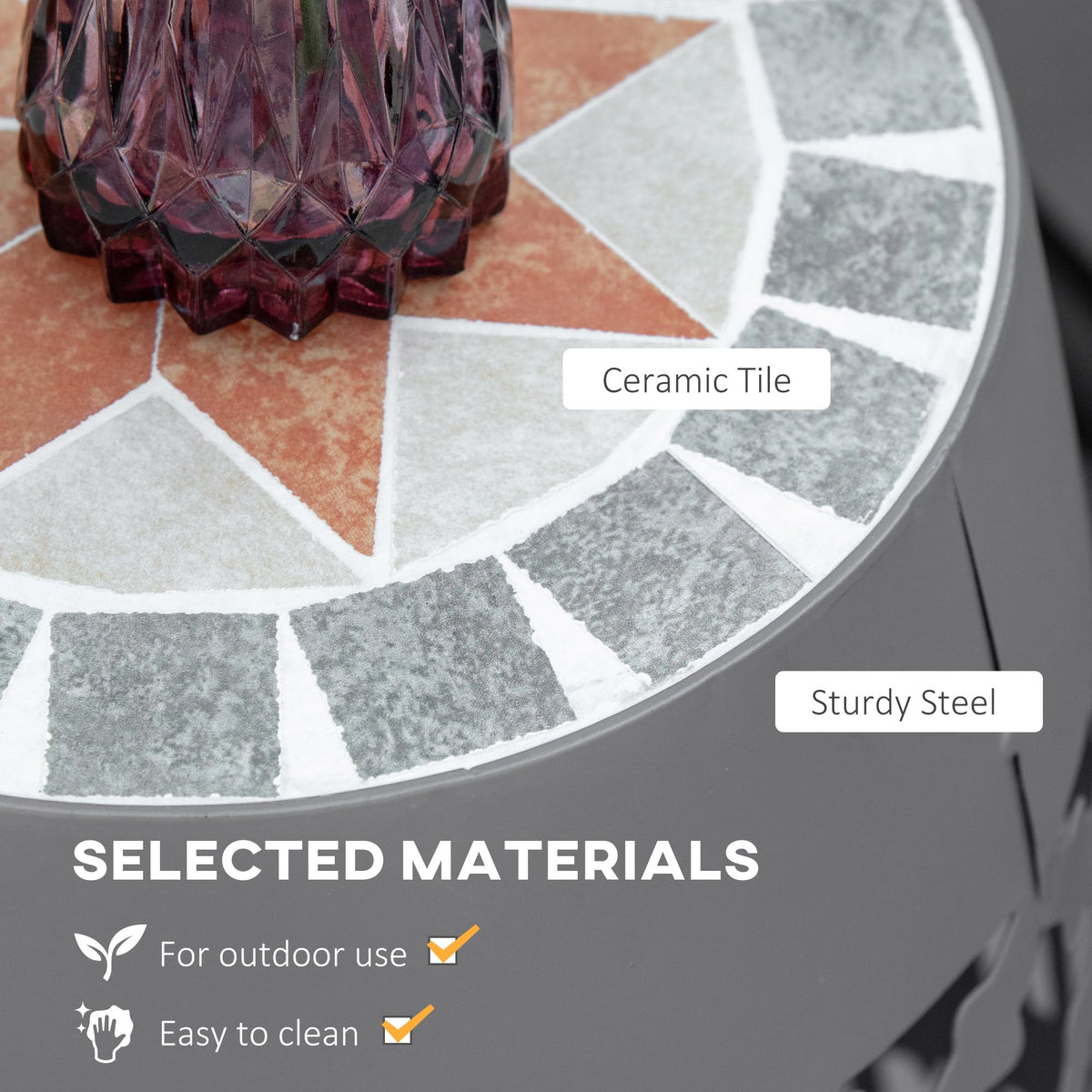 Outsunny Decorative Outdoor Stool, 12" Round Patio Side Table, Mosaic Gray