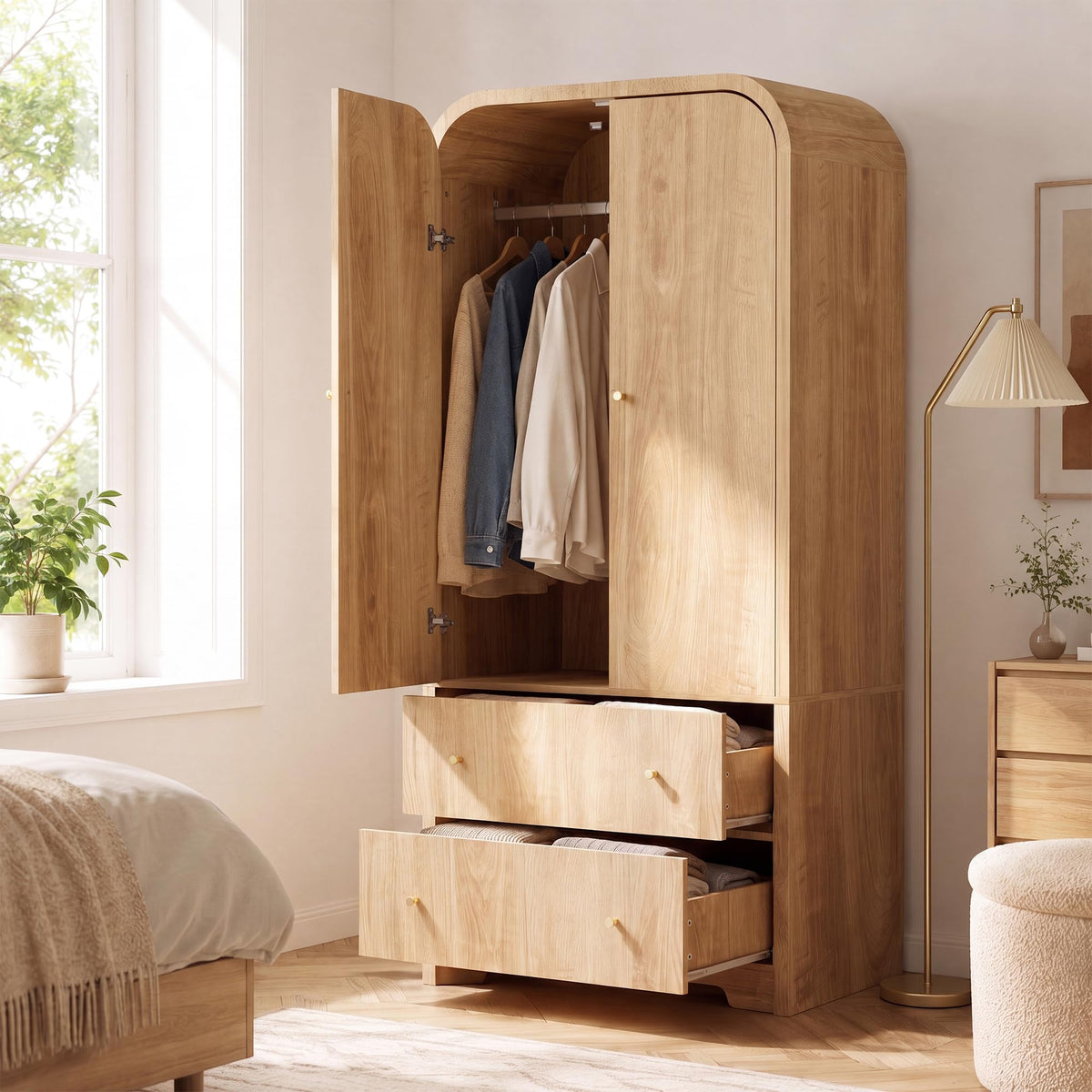 Arched Wardrobe with 2 Drawers