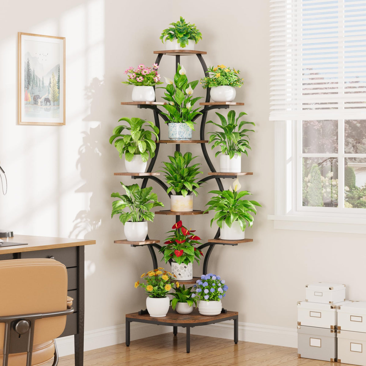 Corner Plant Stand with Grow Light