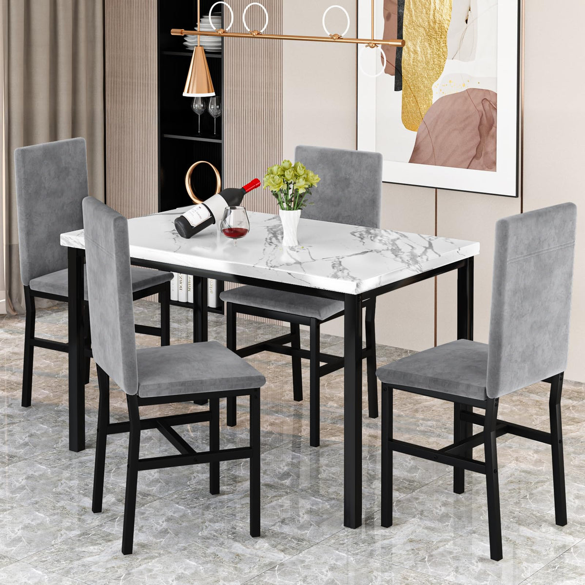 5-Piece Faux Marble Dining Set