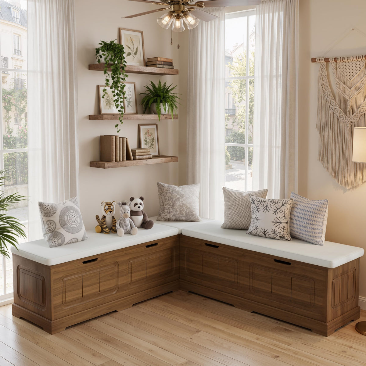 PAKASEPT Breakfast Nook Bench, L Shaped Storage Bench with Cushion