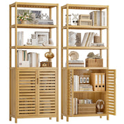 HIFIT 6-Tier Bamboo Book Shelves with 2 Door, Tall Bathroom Storage Cabinet