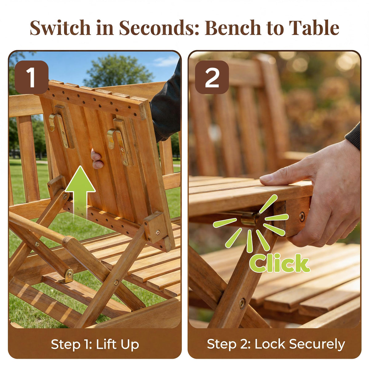 Acacia Outdoor Bench with Pull-Up Table