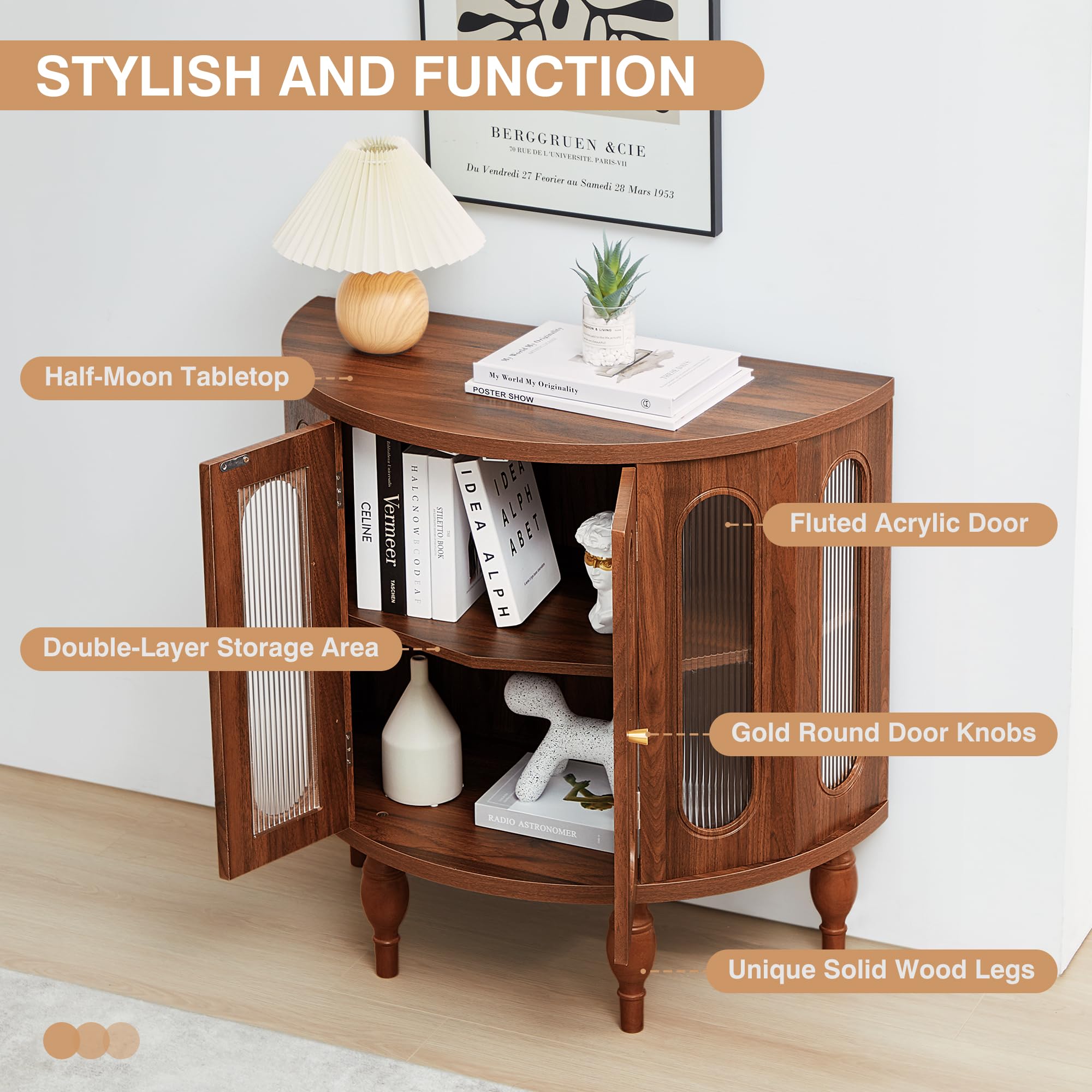 Semi-Circle Accent Storage Cabinet with Acrylic Doors