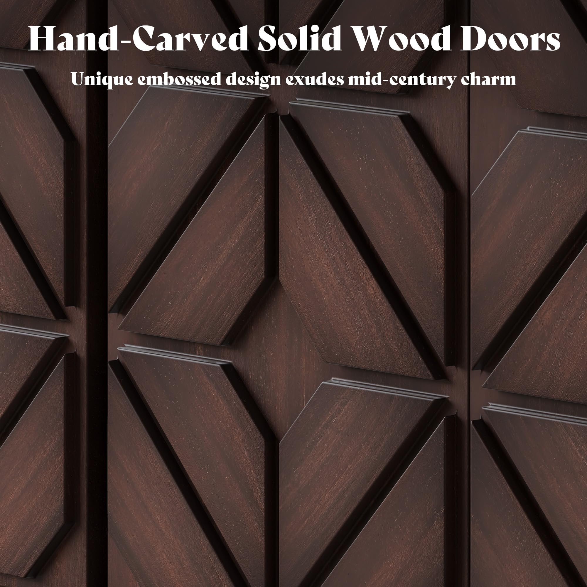 63" Wood Sideboard Buffet Cabinet with Hand-Carved Doors