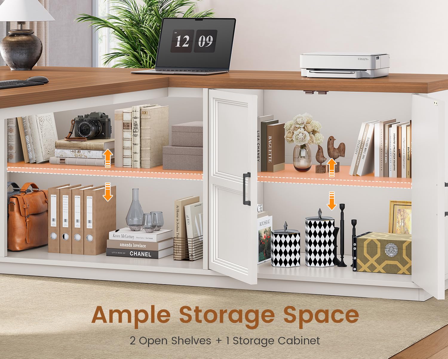 L-Shaped Executive Desk with Charging Station