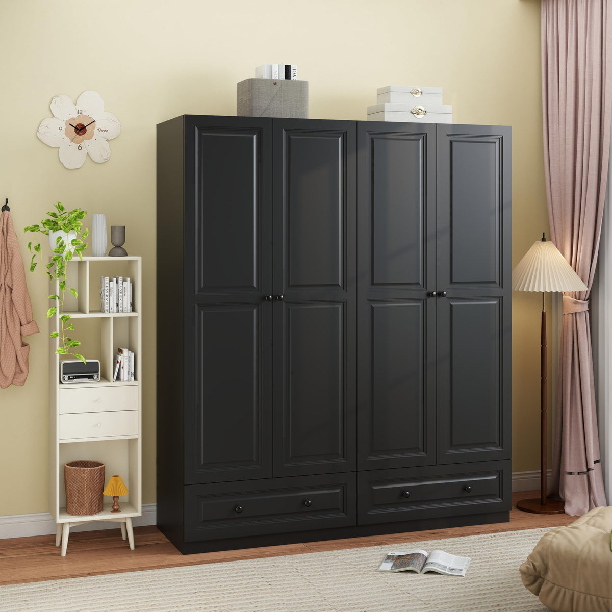Mhsatyrs Black Armoire Wardrobe Closet with 2 Drawers, 74" Tall X 63" Wide