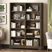 TVU 5-Tier Wood Book Shelf, 47" Wide Large Bookcase and Bookshelf, 64" Tall Bookcase with Storage, Freestanding Wood Display Book Shelves for Living Room, Home Office, Walnut