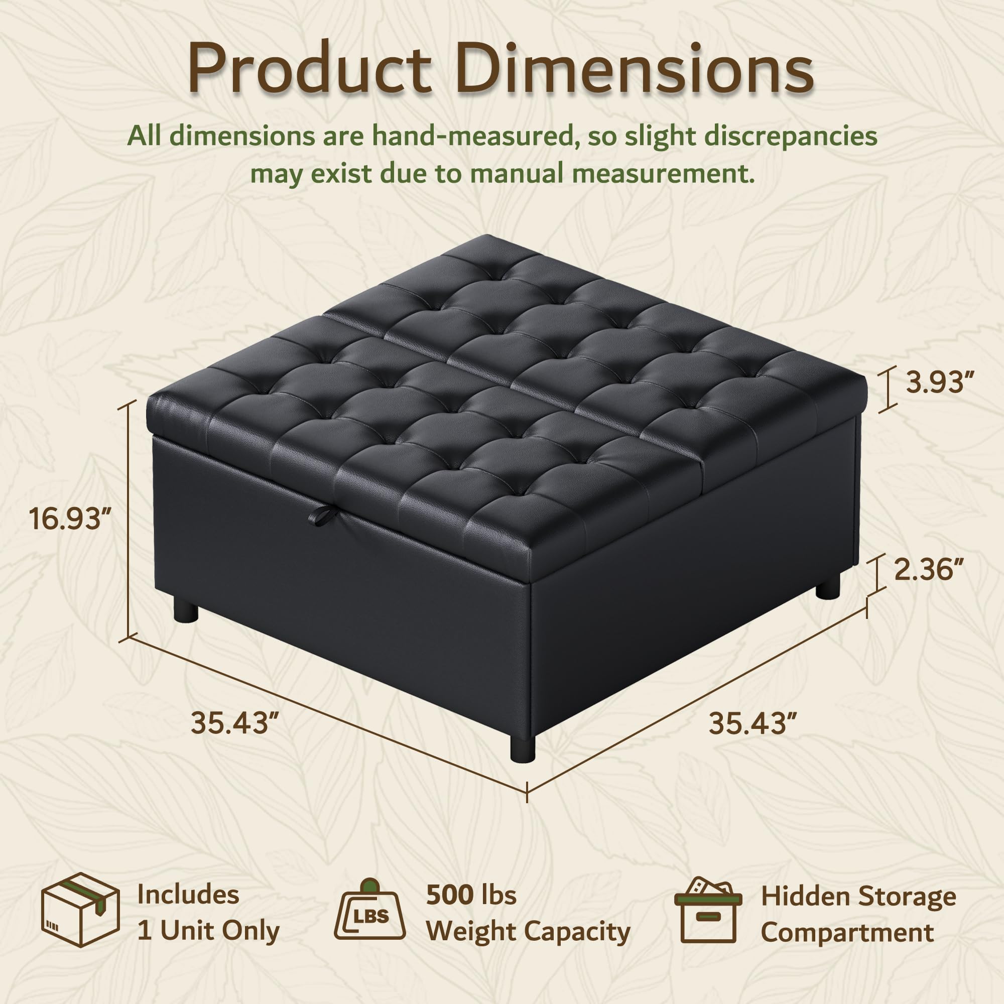 Large Square Lift-Top Storage Ottoman with Faux Leather