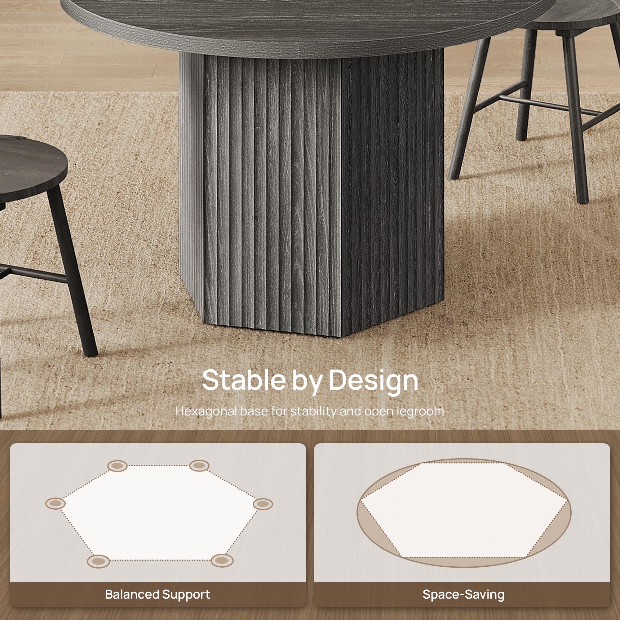 47" Round Dining Table with Fluted Base – Seats 4–6
