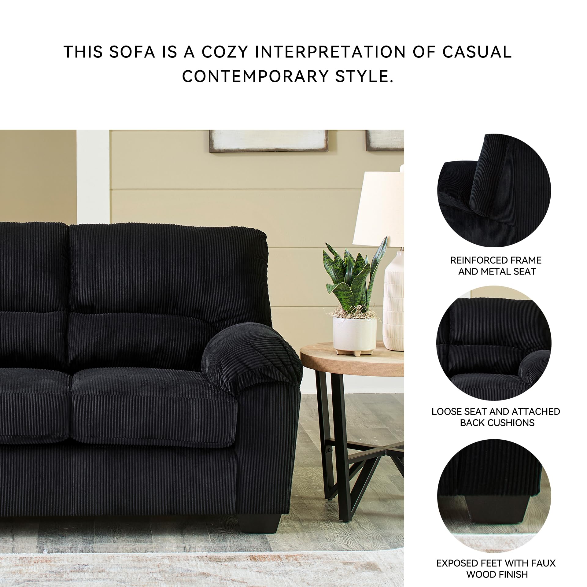 Signature Design by Ashley SimpleJoy Modern Loveseat for Living Room, Black