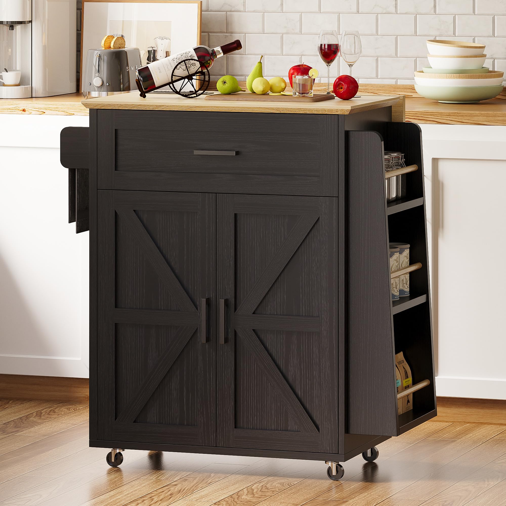 Kitchen Island Cart with Storage & Power Outlet