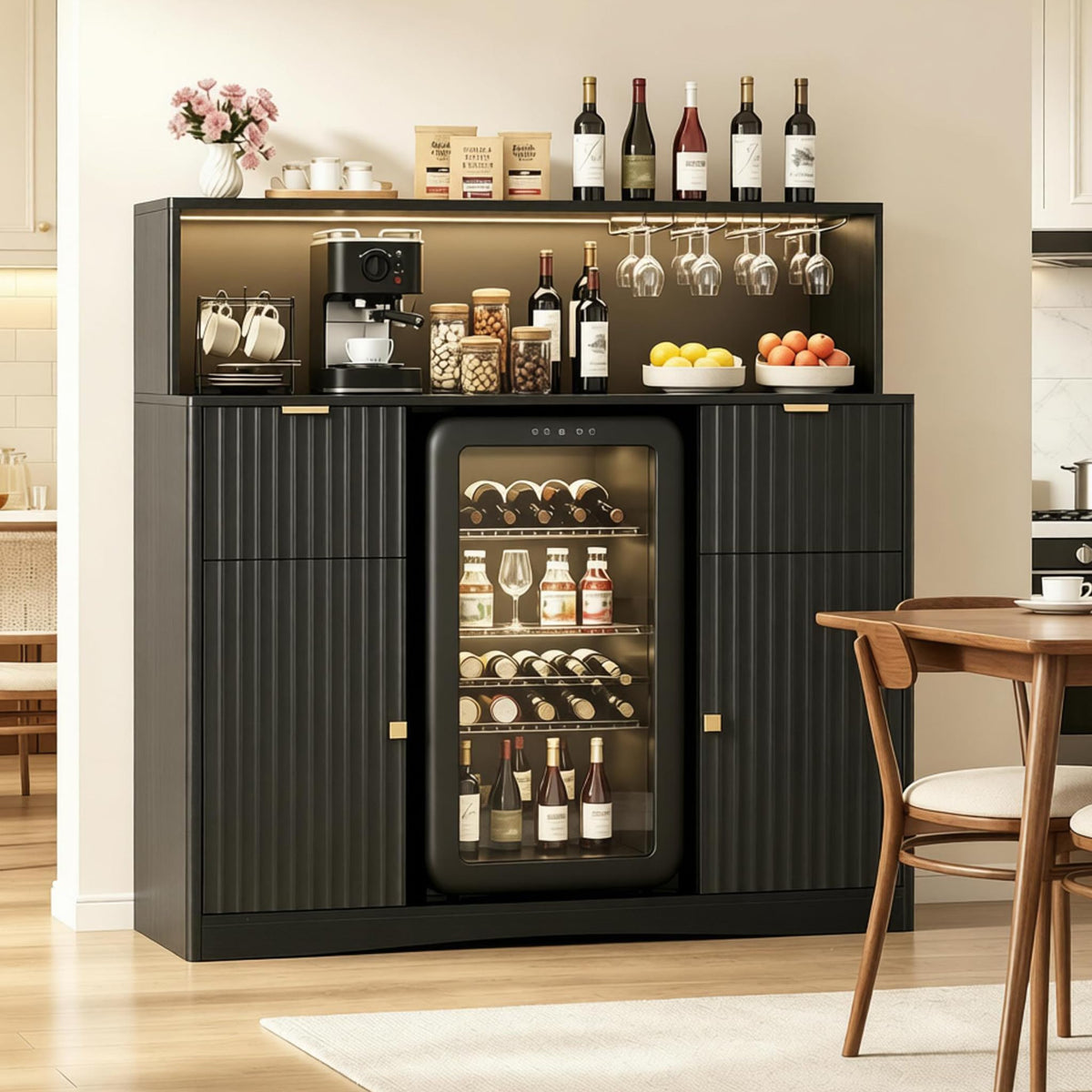 Black Fluted Bar Cabinet