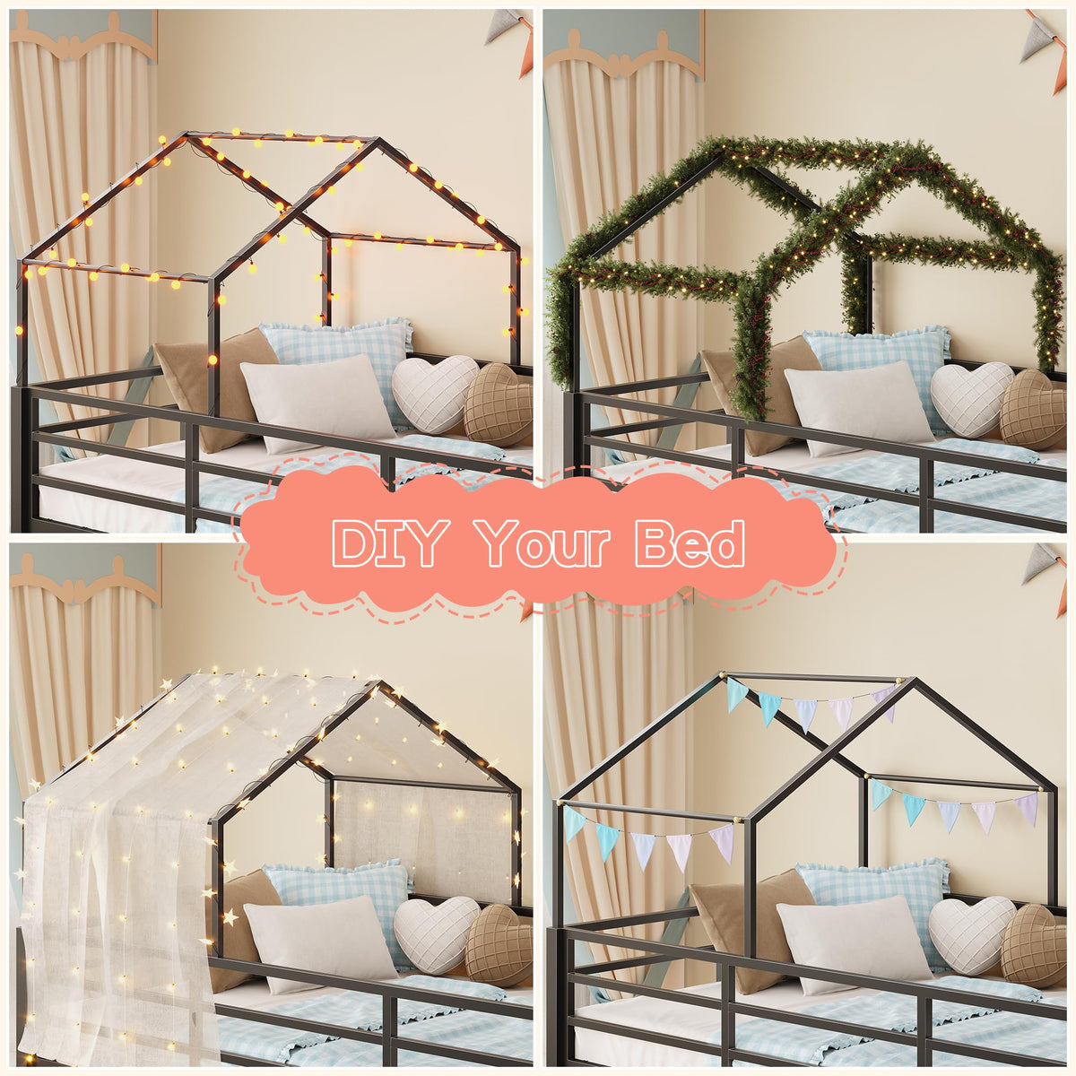 busyaeh Twin Low Loft Bed with Climbing Net and 10 Drawers, Rustic Brown