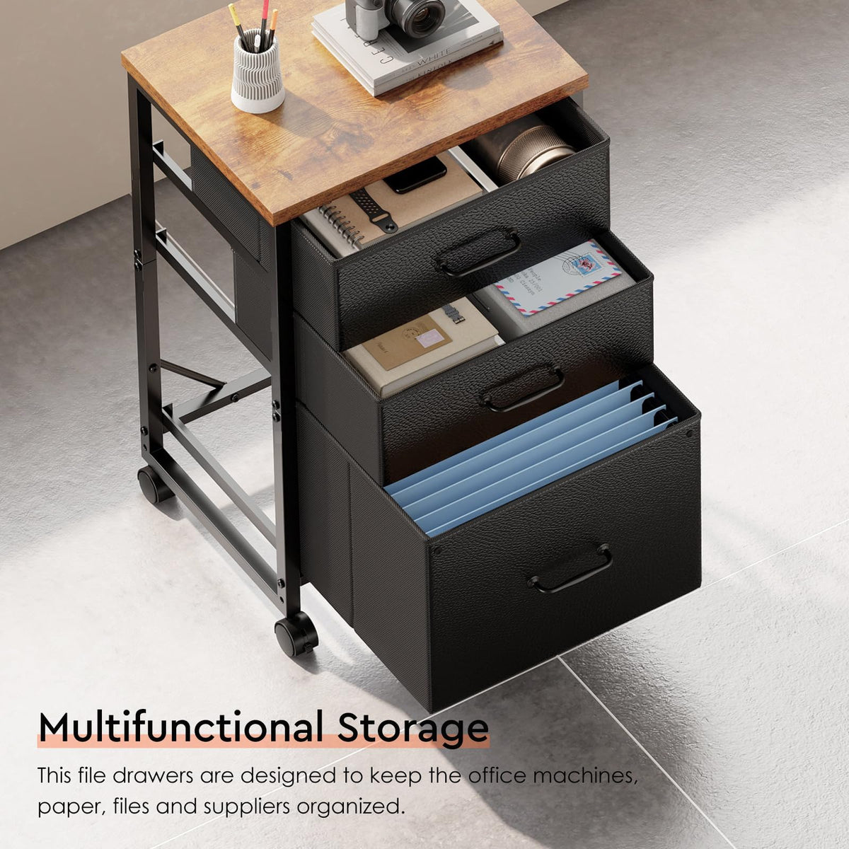 Maihail 3 Drawer Mobile File Cabinet on Wheels Fits A4 Size for Home Office