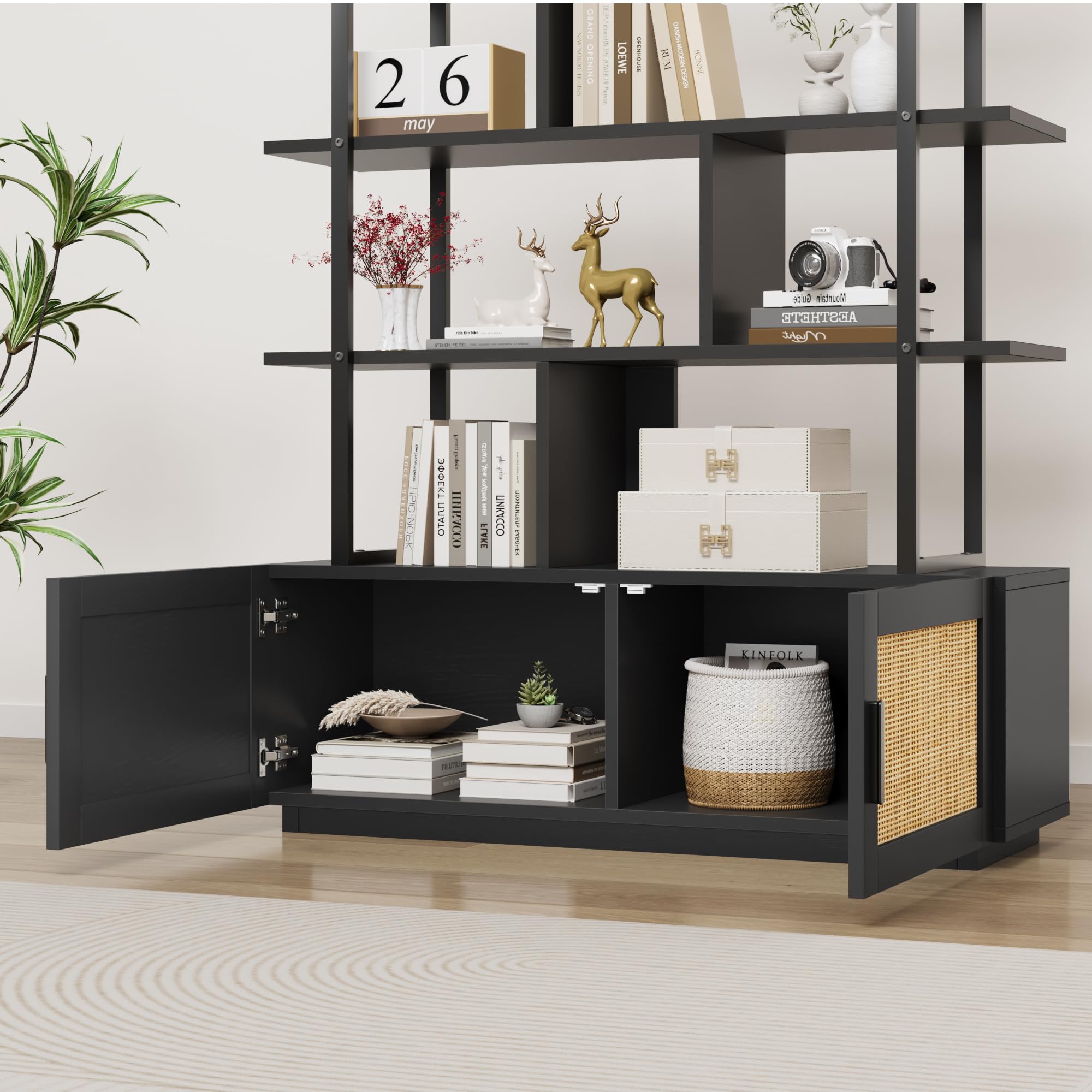 5-Tier Industrial Bookshelf with Metal Frame, 71" Tall