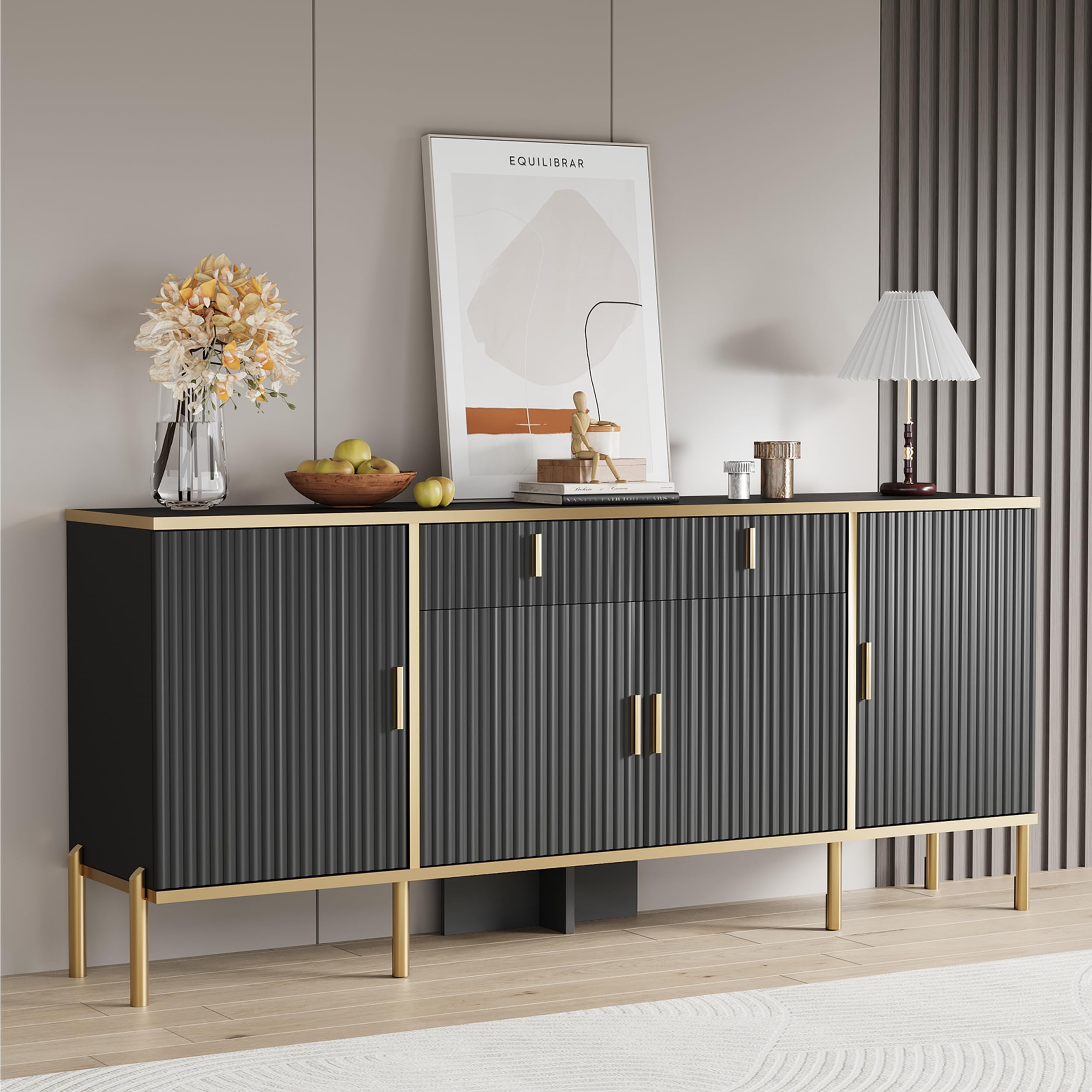 60" Fluted Buffet Cabinet with Storage