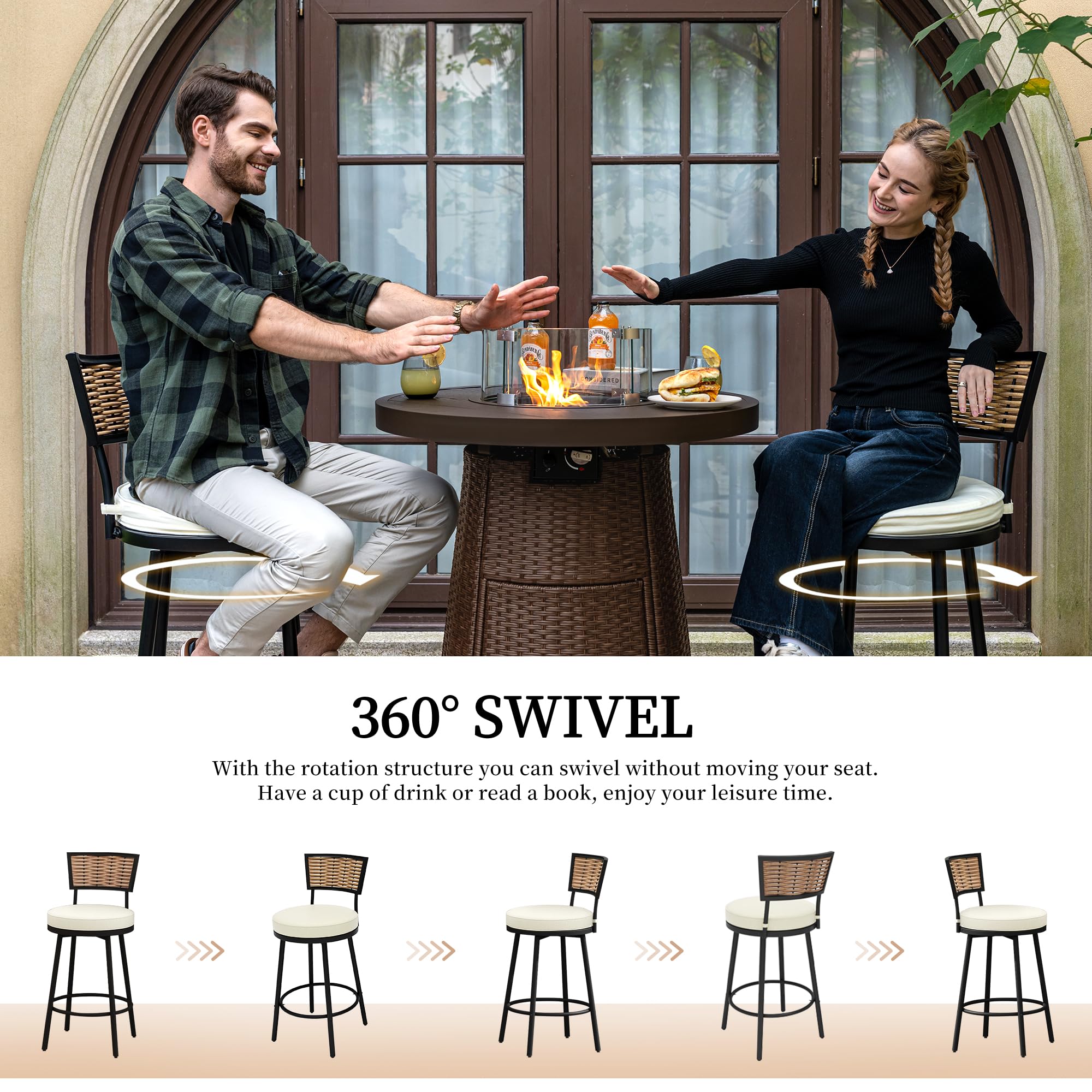 Patio Swivel Bar Stools with Cushions